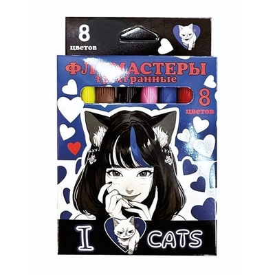 Фломастеры 8цв. "Аниме I love cats" треугольные, в карт.упаковке с европодвесом (Центрум)