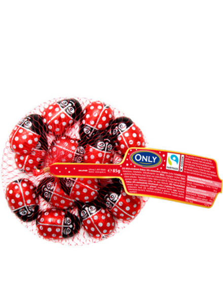 Фигурный шоколад молочный ONLY "Божьи коровки" 100 г, Lady Birds в сетчатом пакете