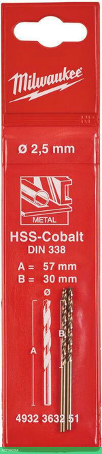 Сверло по металлу Milwaukee HSS-Co 2.5мм 2шт (4932363251)
