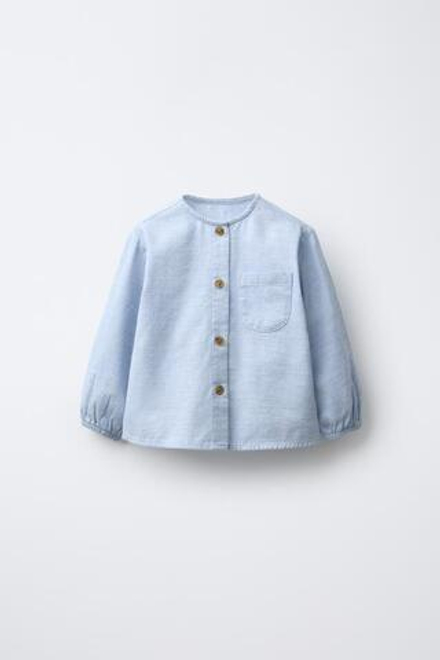 ZARA РУБАШКА МЕЛАНЖЕВАЯ, ГОЛУБОЙ