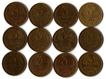 Набор монет 3 копейки 1980-1991 г. 12 шт. XF