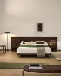 Кровать Norlen с 2 прикроватными тумбочками из орехового шпона с темной отделкой LED 160 x 200 см