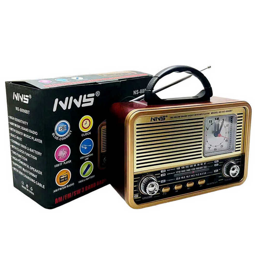 Радиоприемник в стиле ретро с часами +MP3 плеер, Bluetooth NS-8898BT