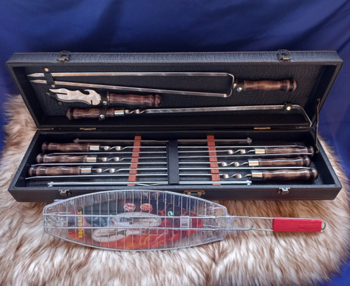 Шашлычный набор "Пикник Элит" №9 кейс из экокожи