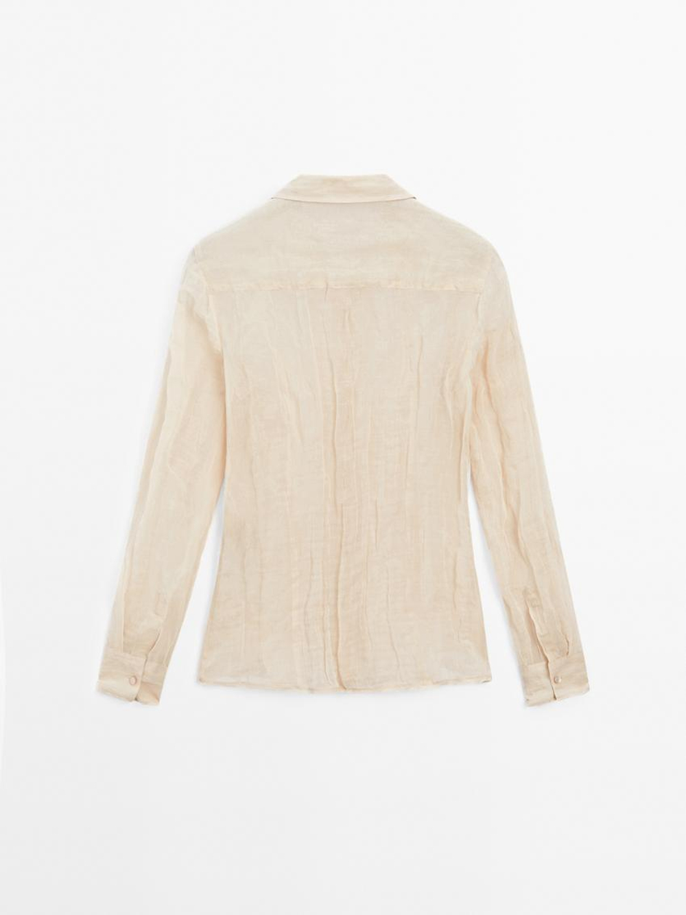 Massimo Dutti Рубашка из смесового хлопка с рельефным узором, натуральный, кремовый