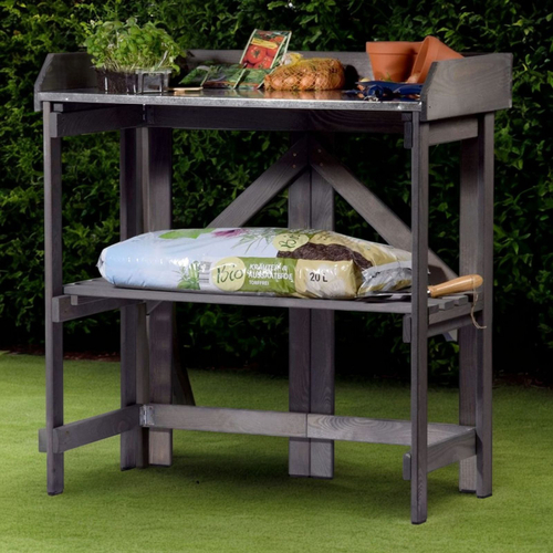 Садовый стол деревянный для сада и дачи с цинковой столешницей, для пересадки растений и цветов