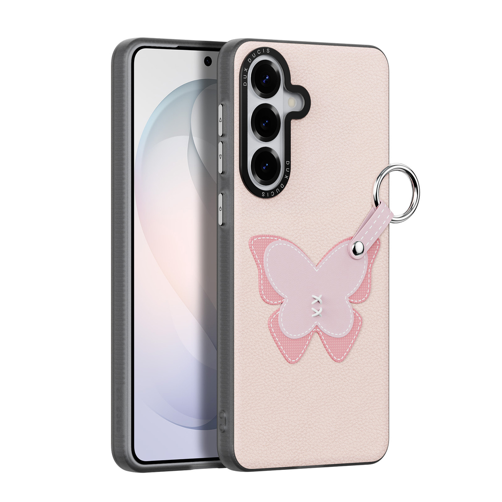 Чехол розового цвета (Butterfly Edition) для Samsung Galaxy S26, серия Luvy Series Case (со съемным ремешком) от Dux Ducis