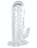 Прозрачная гелевая насадка с клиторальным отростком - 13 см. (Цвет: прозрачный)