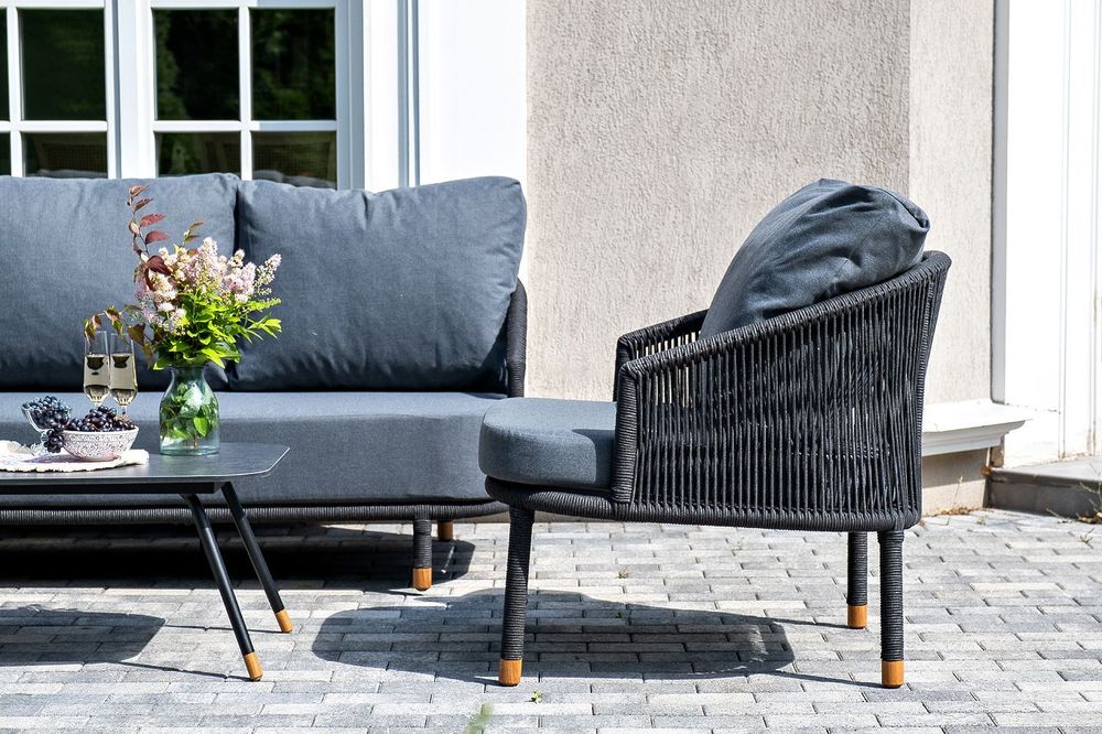 "Верона" лаунж-зона 5-местная плетеная из роупа (веревки), каркас алюминиевый темно-серый, роуп темно-серый