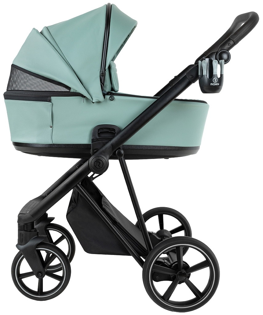 Детская коляска Roan Sol Vintage Leather 2.0 3 в 1 с автокреслом Pituso Baesa Pro Black SL/13/L Misti Mint/Grey/руч. Серый