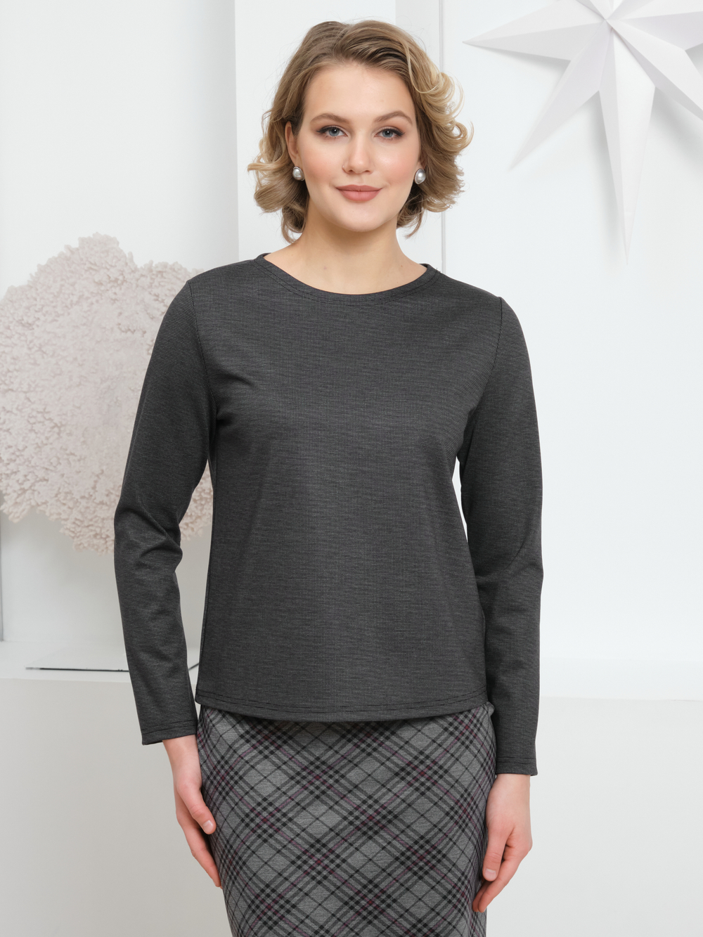 Лонгслив женский ЛЕЙНА (Серый)