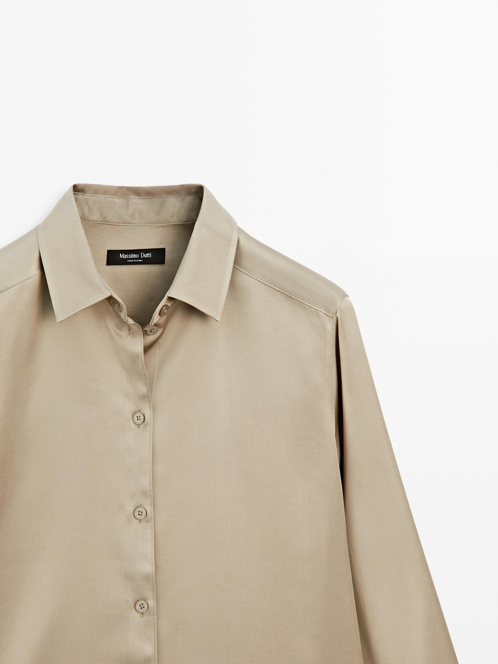 Massimo Dutti Струящаяся атласная рубашка, бежевый