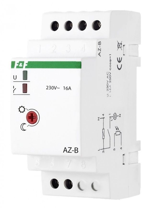 Фотореле AZ-B 230В, 16A, 1Z, IP20 с выносным герметичным фотодатчиком IP65 ( датчик выносной ø10/L=1м в компл.)