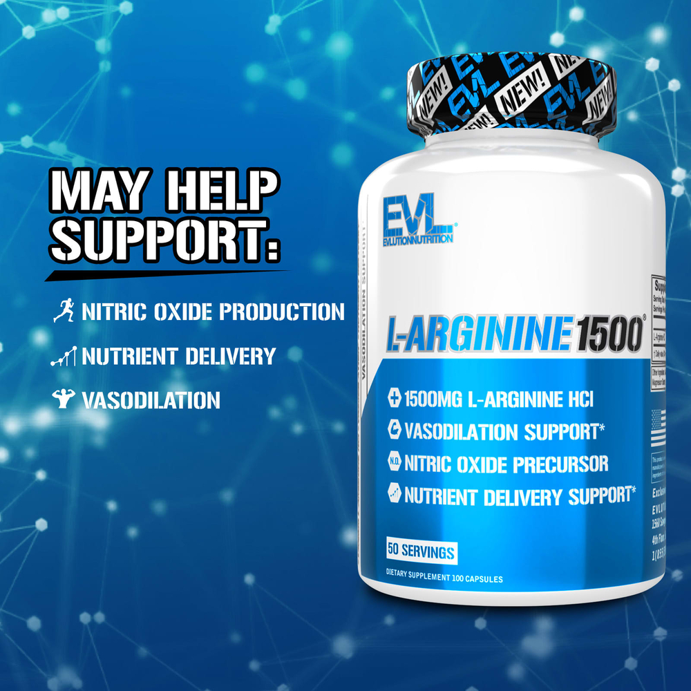 EVLution Nutrition, L-Arginine1500®, L-аргинин, 100 капсул (750 мг в 1 капсуле)