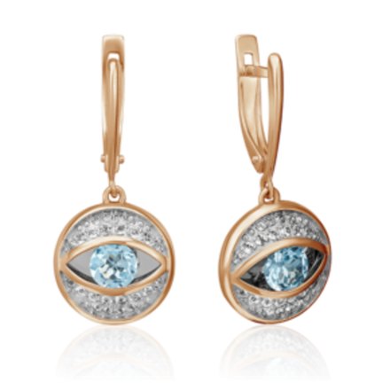 Серьги «Глаза» с английским замком из красного золота c топазом и натуральными топазами white