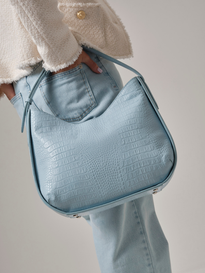 Сумка кожаная голубая крок