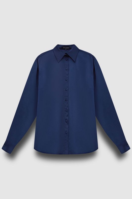 Блузка с заостренным воротником, темно-синий