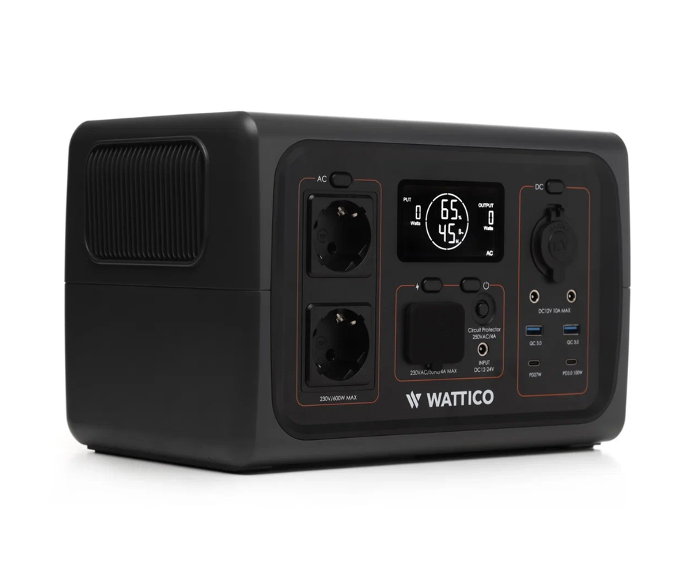 Портативная электростанция Wattico 600 Home, с солнечным генератором 100 Вт
