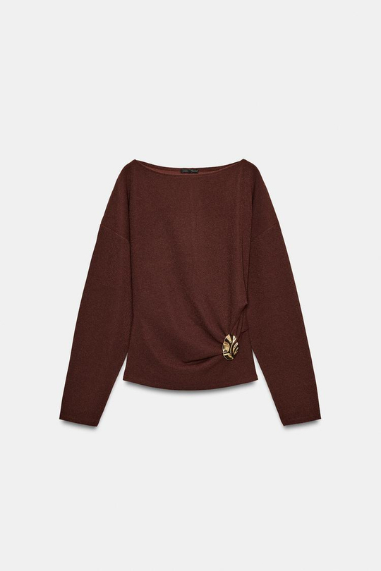 ZARA ФАКТУРНЫЙ ТОП С ПРЯЖКОЙ, КОРИЧНЕВЫЙ