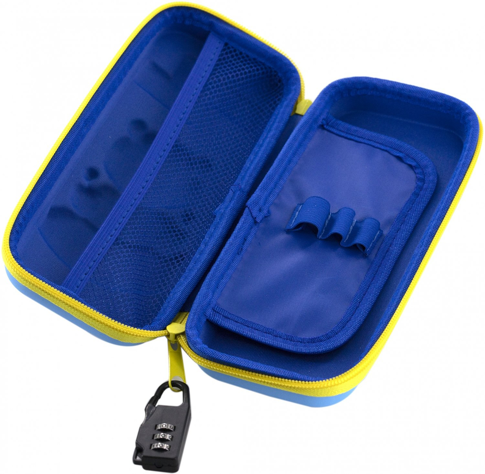 Пенал EVA Alingar, 1 отделение, откидная планка, карман сетка, объёмный рисунок, кодовый замок, 100 х 220 мм, "Cyclone Panda", голубой (панда)