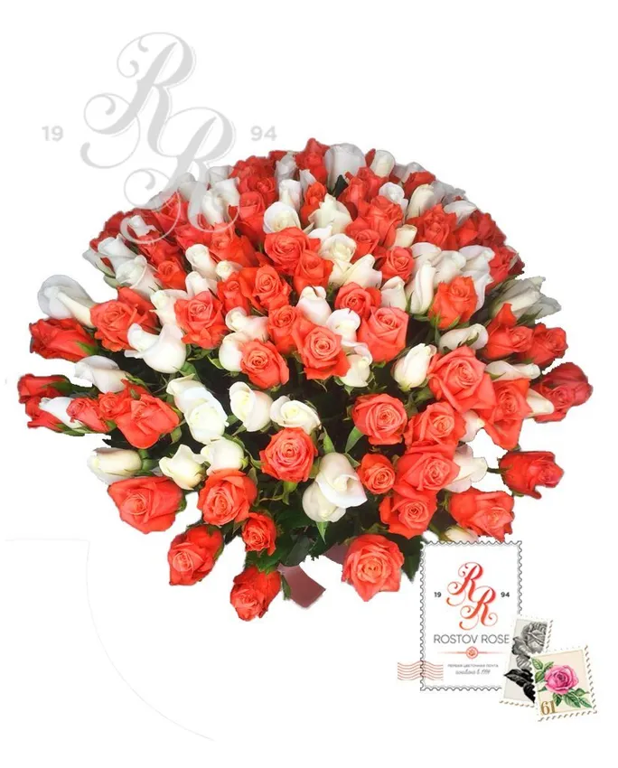 Букет Микс кораллового-белых роз