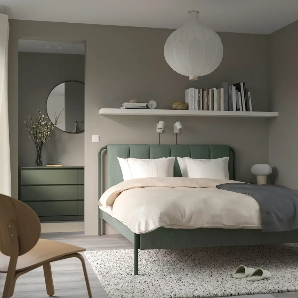 Каркас кровати с мягкой обивкой - IKEA TÄLLÅSEN/TALLASEN, 200х160 см, светло-зеленый, ТЭЛЛАСОН ИКЕА