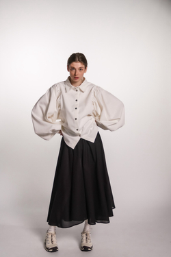 Рубашка с объемным рукавом из джинсы Айвори