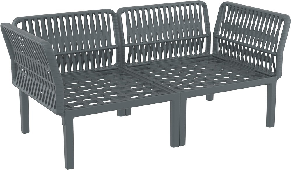 Диван пластиковый двухместный с подушками Siesta Contract Portofino Lounge, темно-серый, светло-коричневый