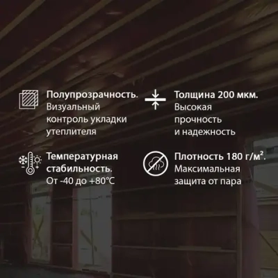 Пленка пароизоляционная Grand Line ParoBlock 200 (1,5м/75м2) для защиты утеплителя и конструкций от насыщения паром