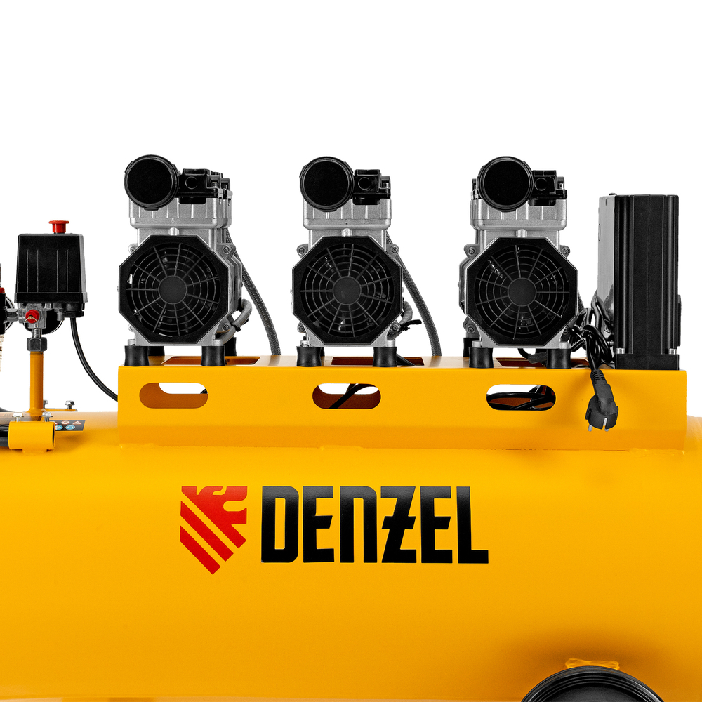 Компрессор безмасляный, малошумный  DLS 2250/100, 2250 Вт, 3x750, 100 л, 410 л/мин блок управления/ Denzel
