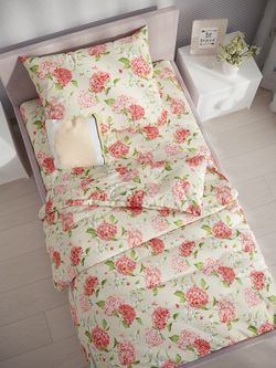 Постельное белье перкаль Сказка "Гортензия" 1,5-сп Наволочка 50x70 см 1 шт Простынь на резинке 90x200 см Пододеяльник 145x215 см