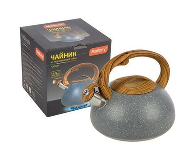 Чайник метал. со свистком (0,4мм) FORESTA, 2,5л, цвет мрамор, ручка бакелит, под дерево 7192 Mallony