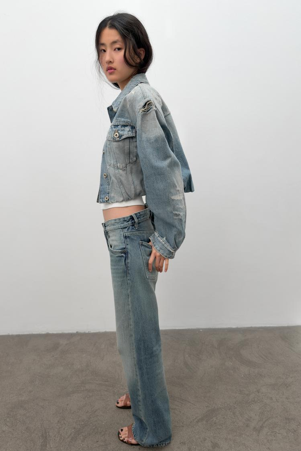 ZARA УКОРОЧЕННАЯ ДЖИНСОВАЯ КУРТКА TRF, СИНИЙ