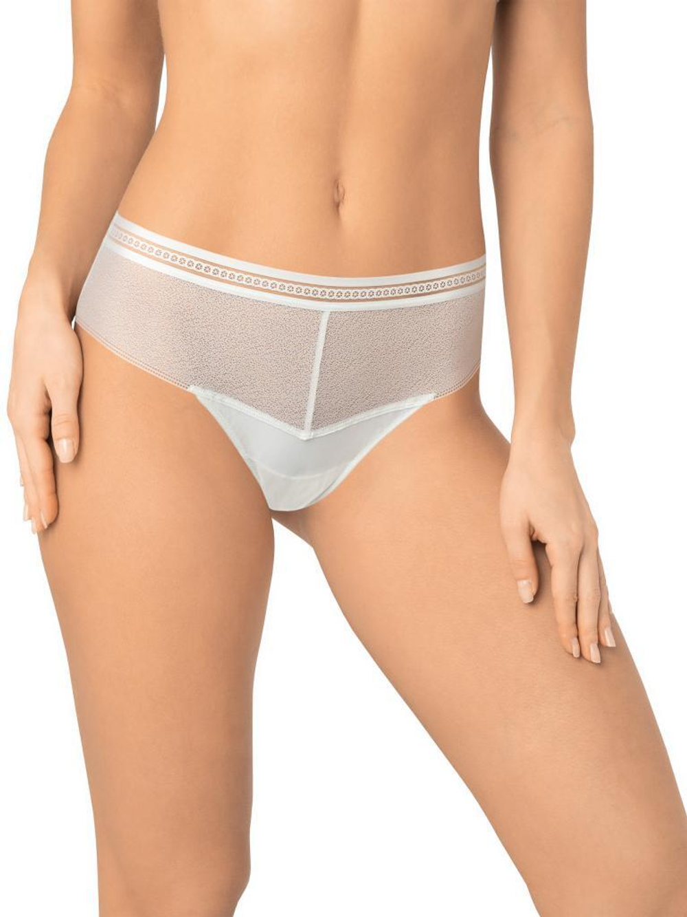 Трусики-бразилиана из кружева с сетчатой структурой (Размер: M) (Цвет: черный)