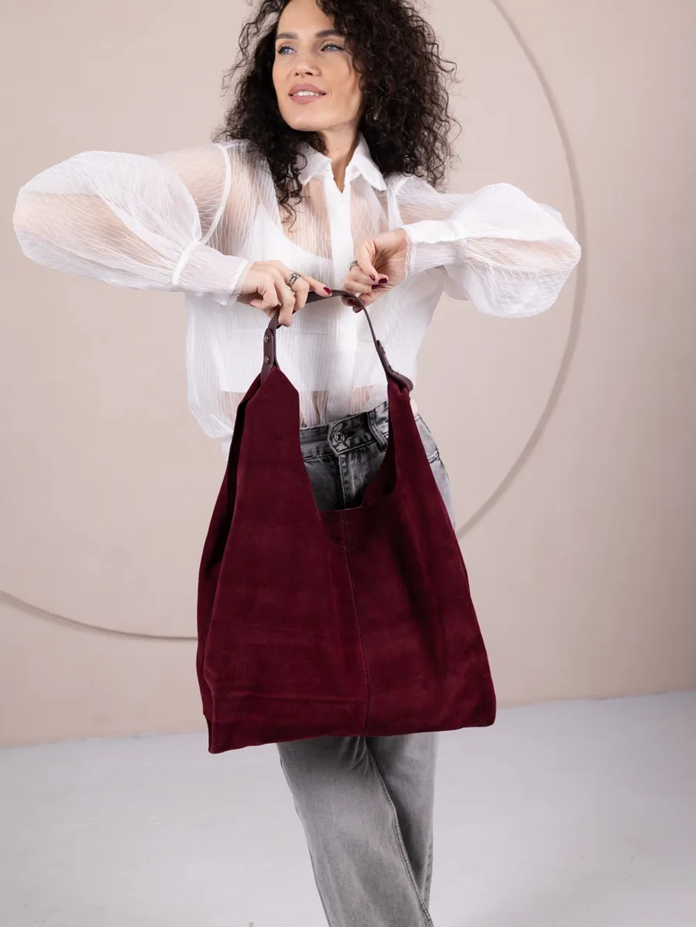 сумка через плечо шоппер натуральная замша