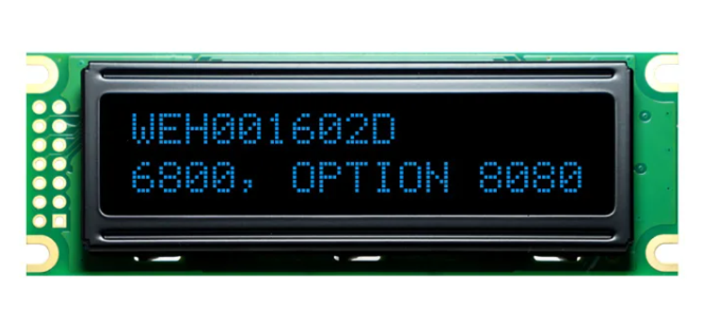 WEH001602DLPP5N00100, WEH001602DWPP5N00100 OLED символьный 16х2 (1602D), COB, 8-битный паралл.