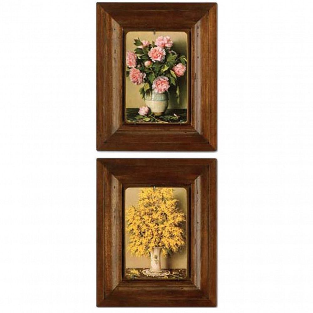 Картины "Букеты с пионами и мимозой"