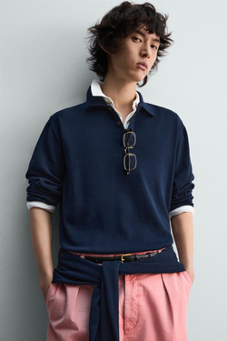 ZARA ТРИКОТАЖНОЕ ПОЛО RELAXED FIT, МОРСКОЙ СИНИЙ