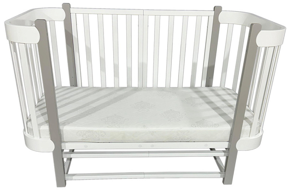 Детская кроватка ByTwinz Carly продольный маятник 3 в 1 белый/серый