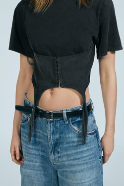 ZARA ТОП-КОРСЕТ ИЗ ТКАНИ С ЭФФЕКТОМ ПОТЕРТОСТИ, АНТРАЦИТОВО-СЕРЫЙ