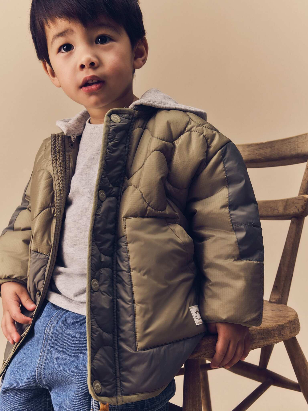 Куртка стеганая с капюшоном для мальчика Next Q60-453, Хаки, Серый