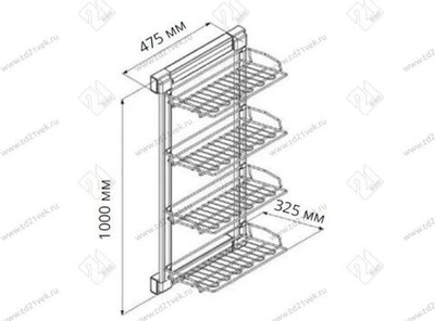 S-6742-W Выдвижная обувница, Starax, 4-х ярусная, (325х475х1000 мм), выдвижение правое, белая
