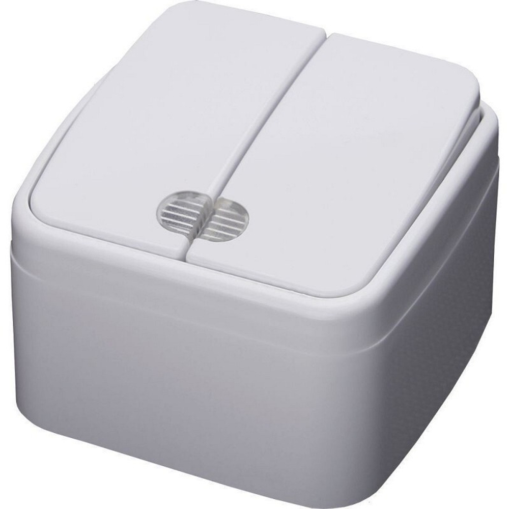 Выключатель двухклавишный с индикатором. 250В. 10А. серия Basic. PSW10-32-20. белый