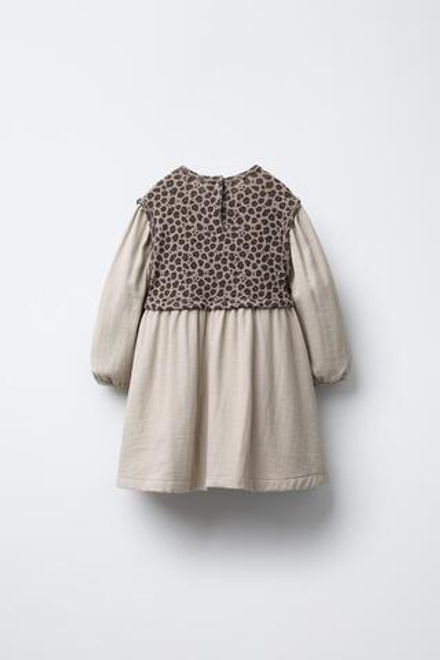 ZARA КОМБИНИРОВАННОЕ ПЛАТЬЕ С ПРИНТОМ, РЫЖЕВАТО-КОРИЧНЕВЫЙ