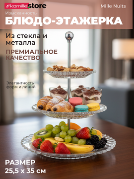Блюдо-этажерка из стекла, 3 яруса 25,5х35 см., Mille Nuits
