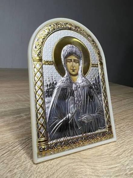 Матрона, икона арочная, пластик белый 80х115