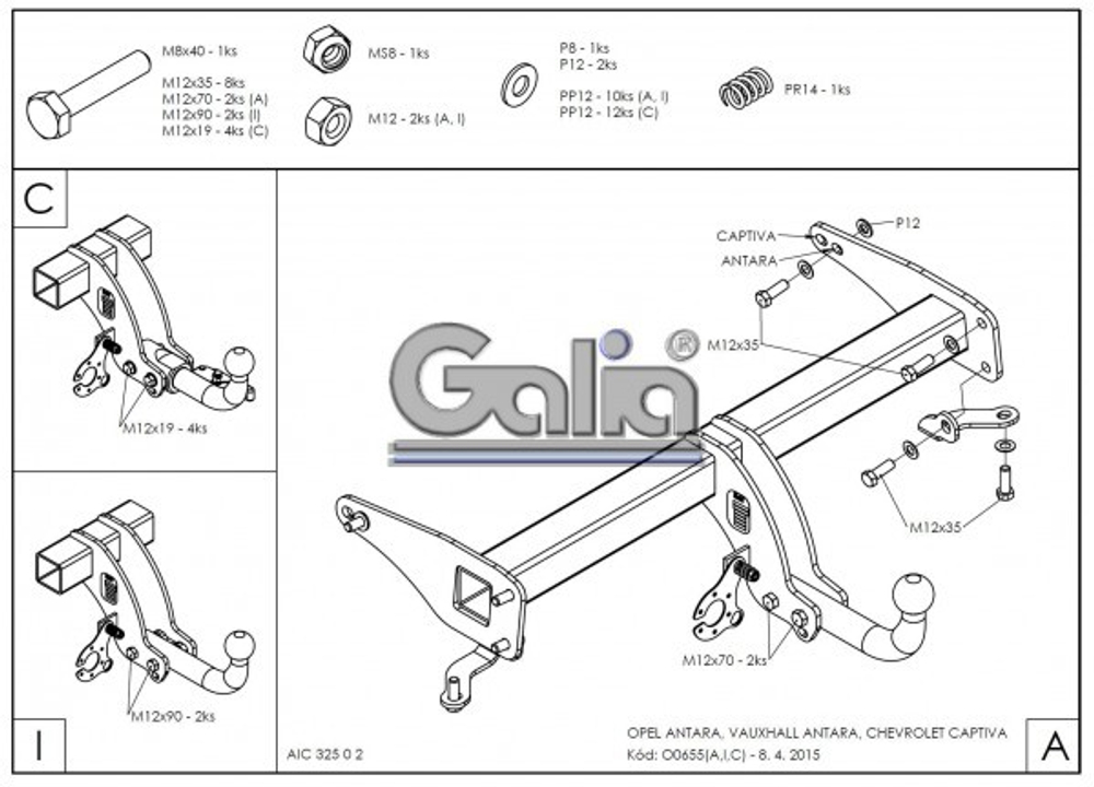 Фаркоп оцинкованный Galia O065A для Opel Antara 2006-2013, 2013-2017, Chevrolet Captiva 2006-2013, 2013-2018(паспорт и сертификат в комплекте)(без электрики)