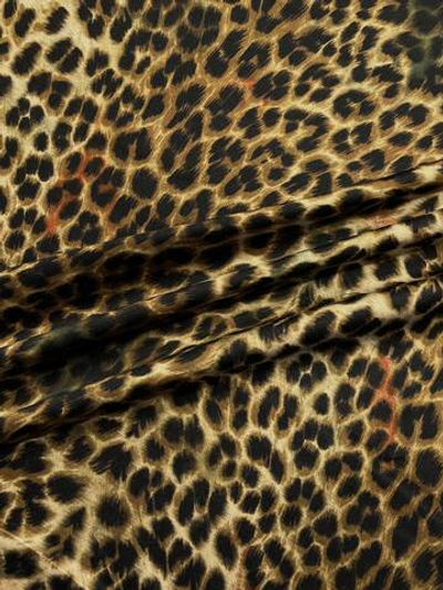 Шелк с шерстью бежево-коричневый с анималистичным принтом