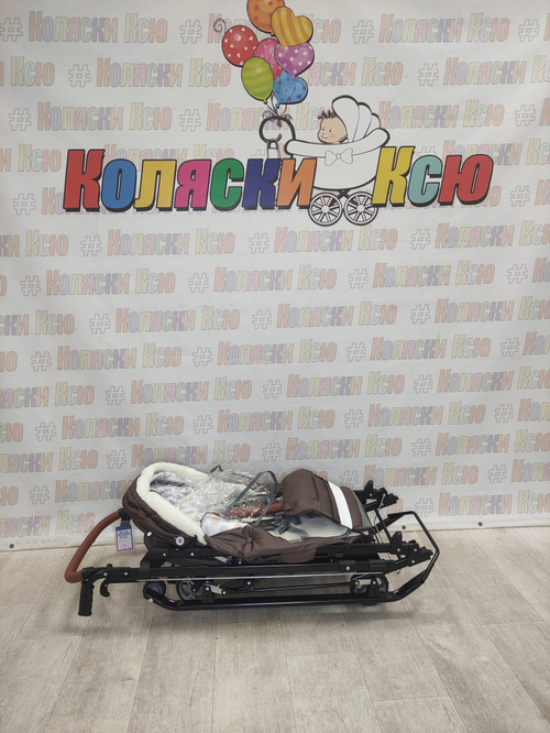 Санки-коляски "Ника детям 7-8K" в ёлочку коричневый