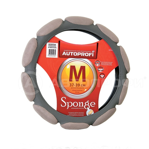 Оплетка руля M 37-38 см спонж (10 подушек) темно-серая (AUTOPROFI)